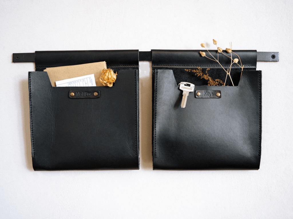 Medium Leather Wall Pockets OrganizersBlackGaucholife