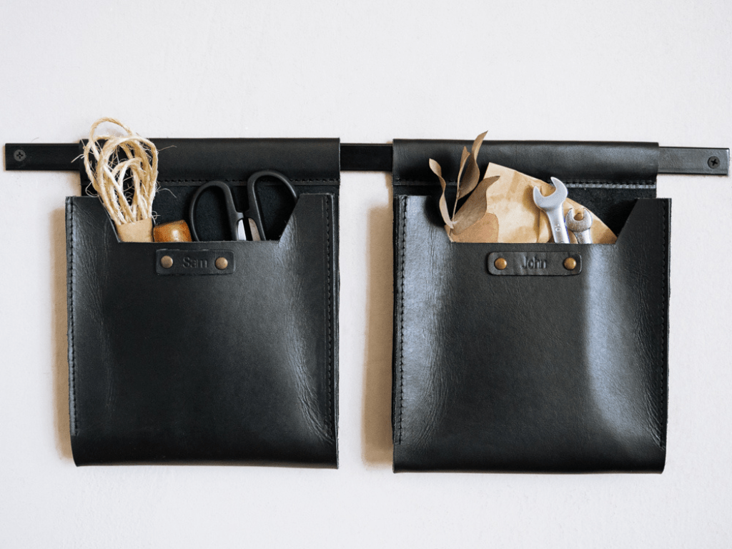 Small Leather Wall Pockets OrganizerBlackGaucholife
