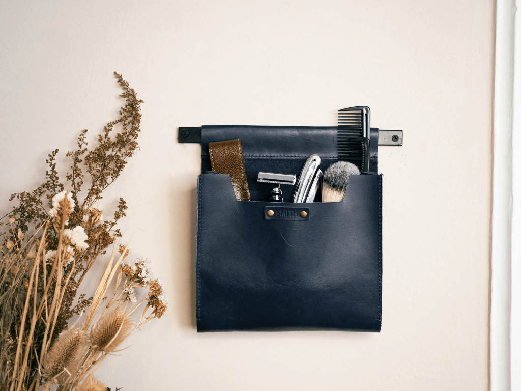 Medium Leather Wall Pocket OrganizerBlueGaucholife