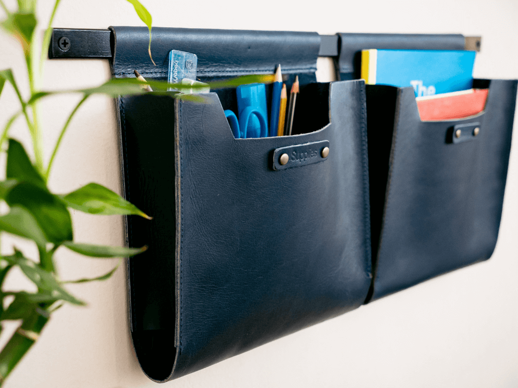 Medium Leather Wall Pockets OrganizersBlueGaucholife