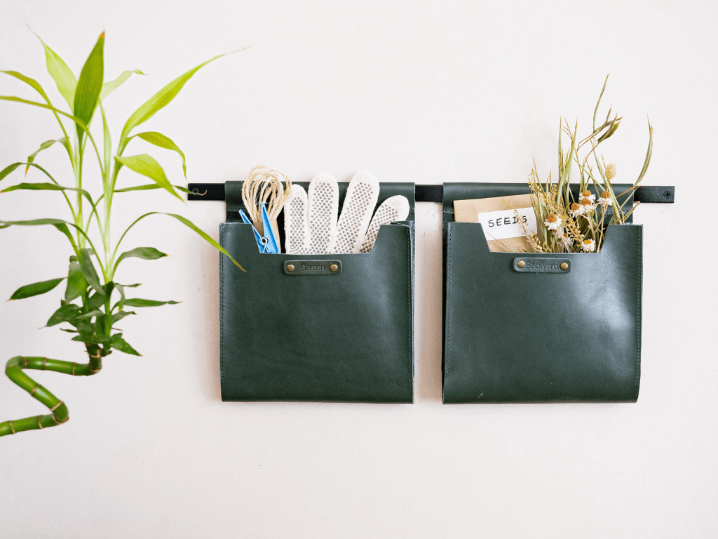 Medium Leather Wall Pockets OrganizersGreenGaucholife