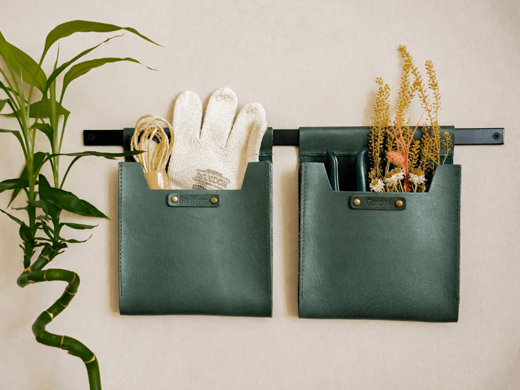 Small Leather Wall Pockets OrganizerGreenGaucholife