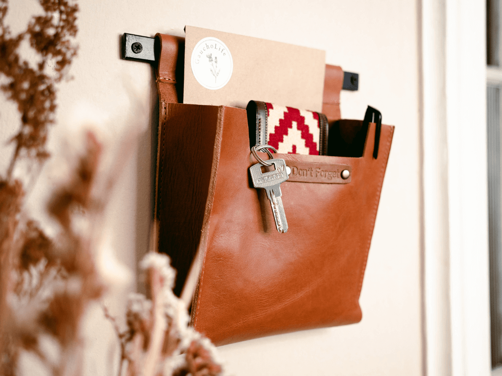 Medium Leather Wall Pocket OrganizerTanGaucholife