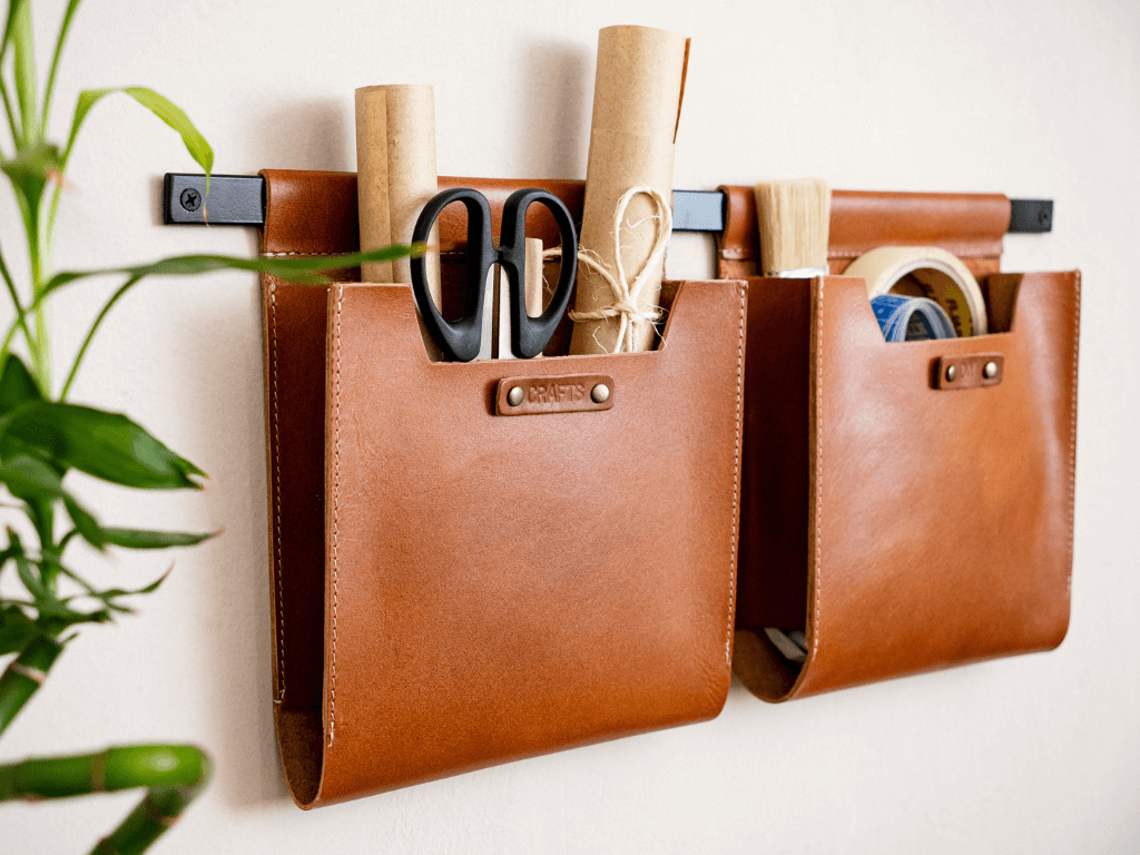 Medium Leather Wall Pockets OrganizersTanGaucholife