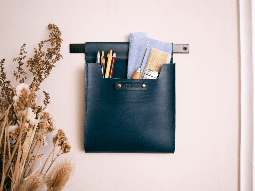 Small Leather Wall Pocket OrganizerBlueGaucholife