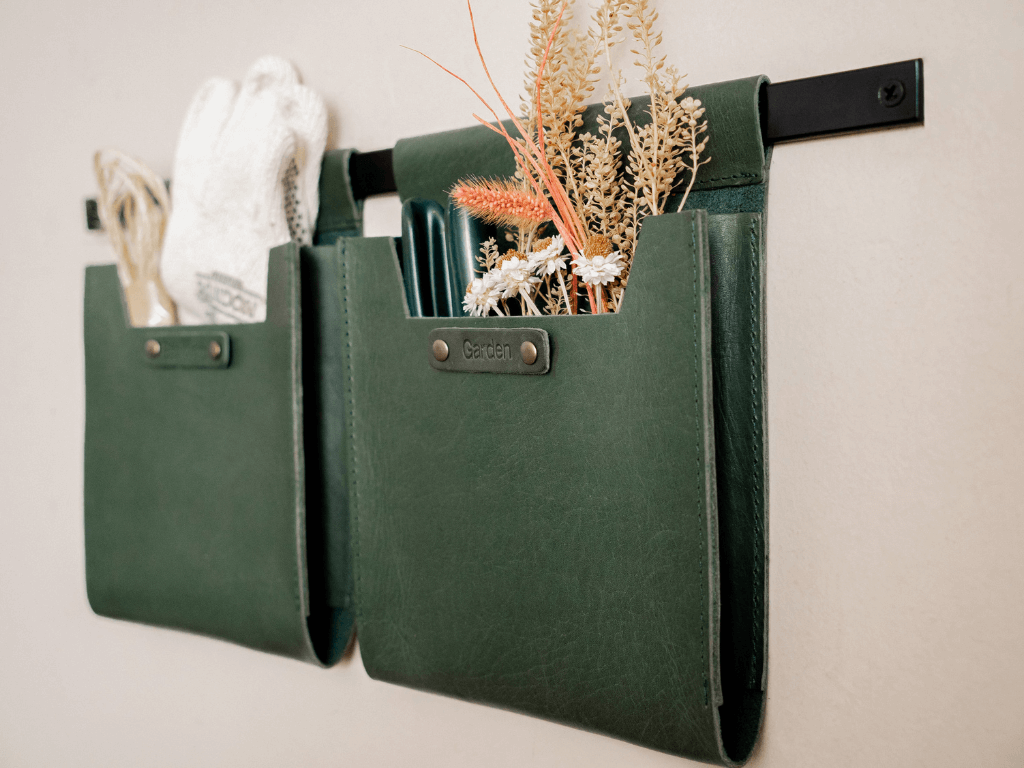 Small Leather Wall Pockets OrganizerGreenGaucholife