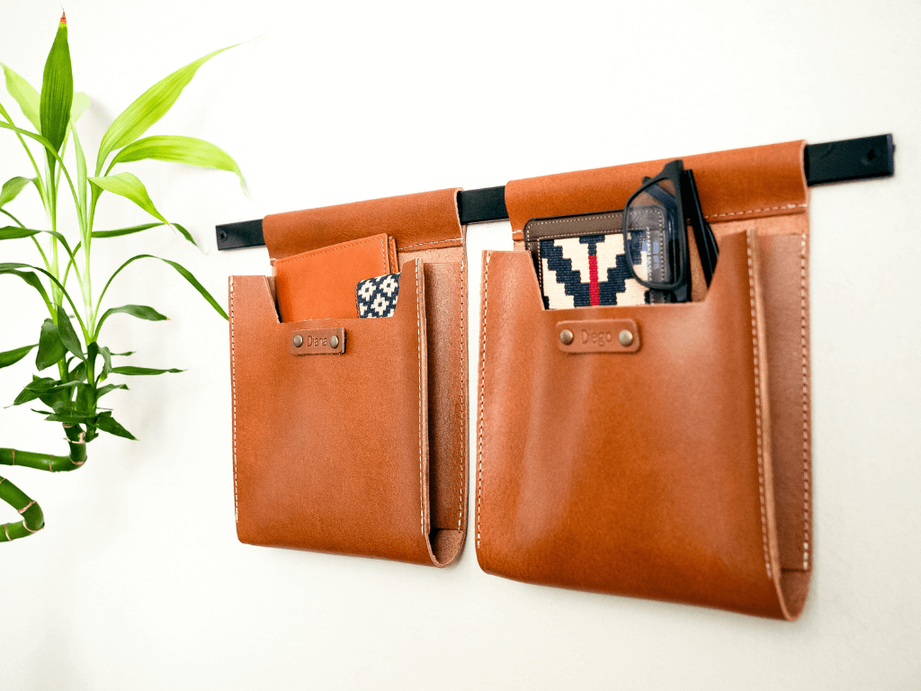 Small Leather Wall Pockets OrganizerBlueGaucholife
