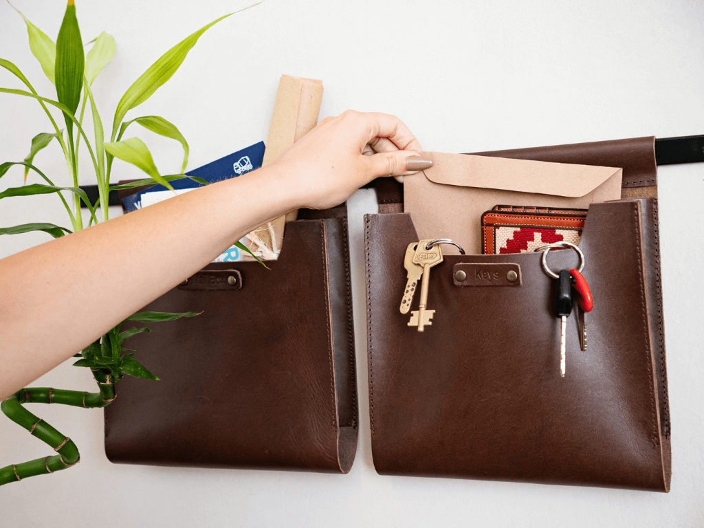 Small Leather Wall Pockets OrganizerBrownGaucholife