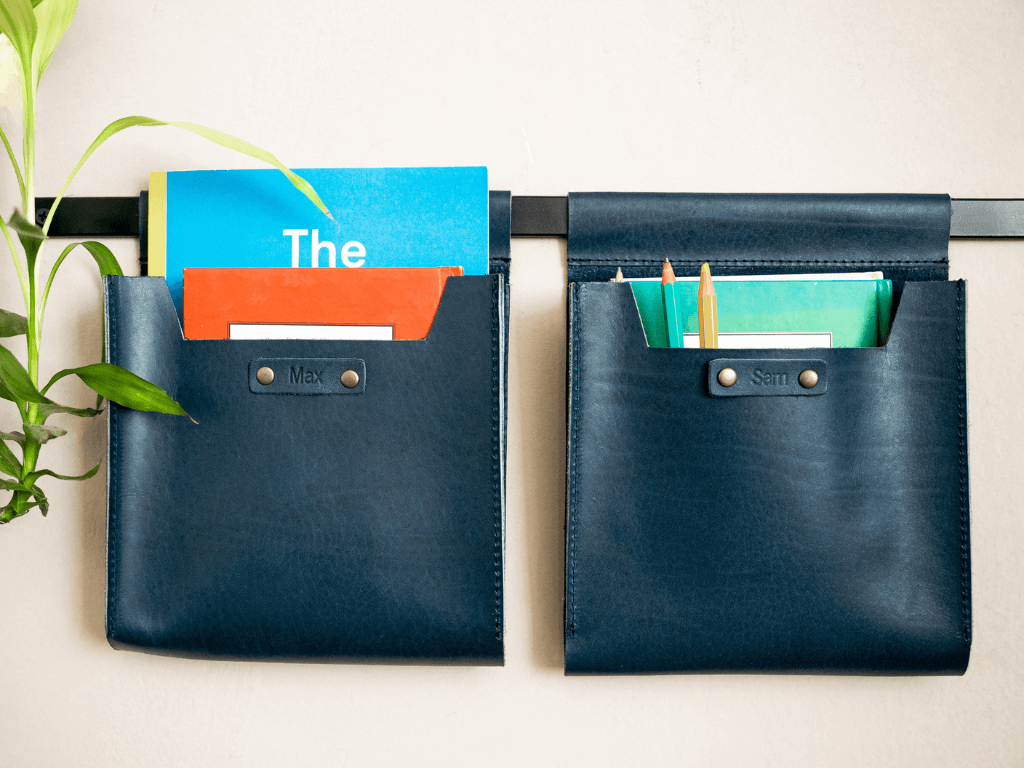 Small Leather Wall Pockets OrganizerBlueGaucholife