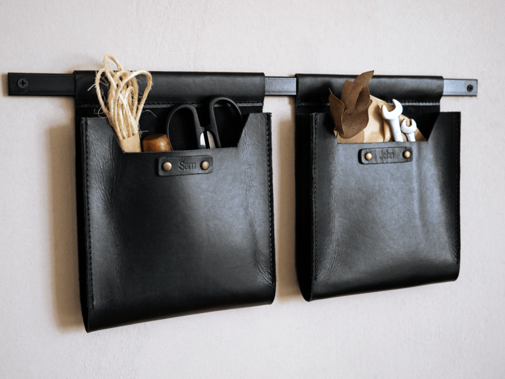 Small Leather Wall Pockets OrganizerTanGaucholife