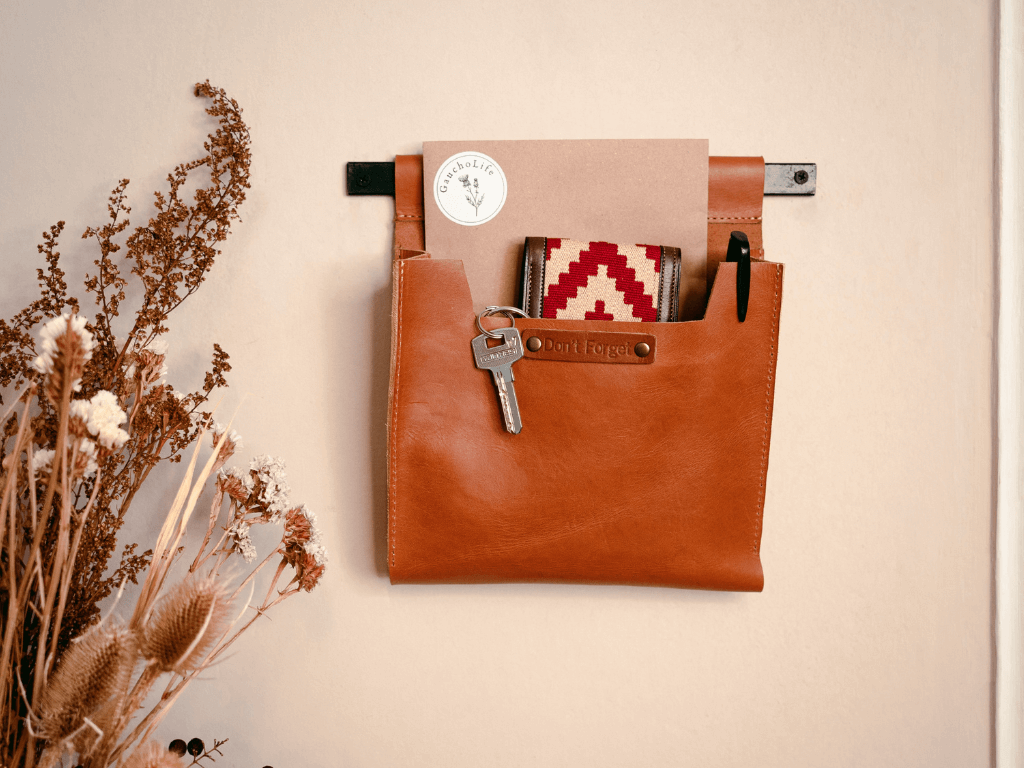 Medium Leather Wall Pocket OrganizerTanGaucholife
