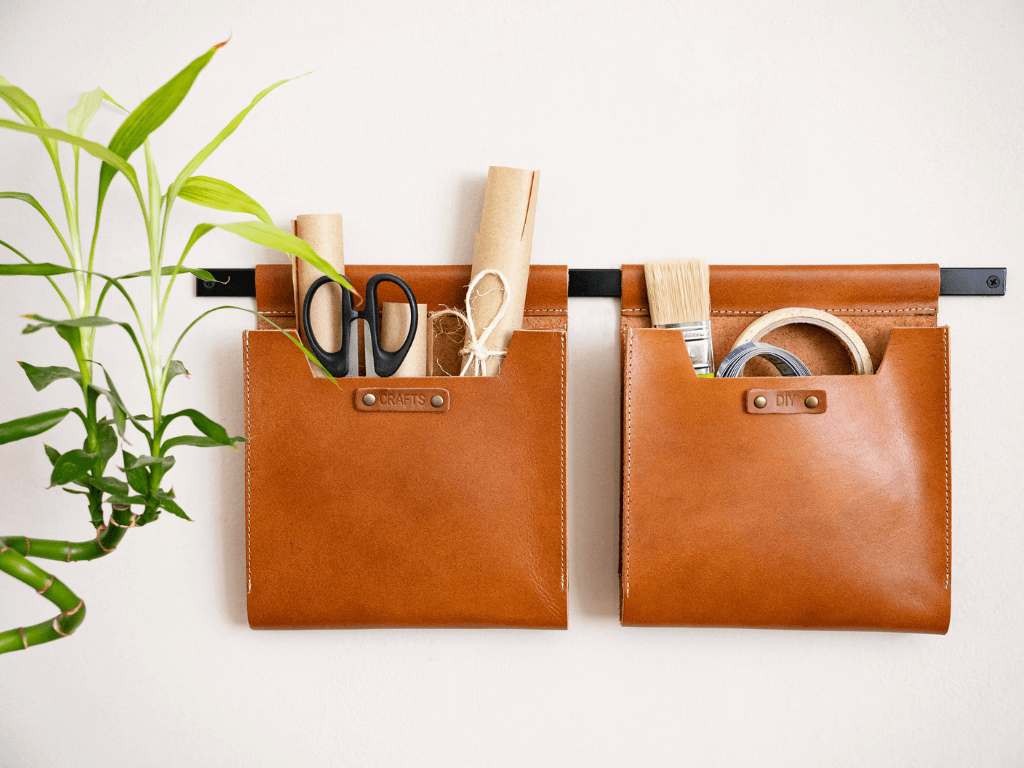 Medium Leather Wall Pockets OrganizersTanGaucholife