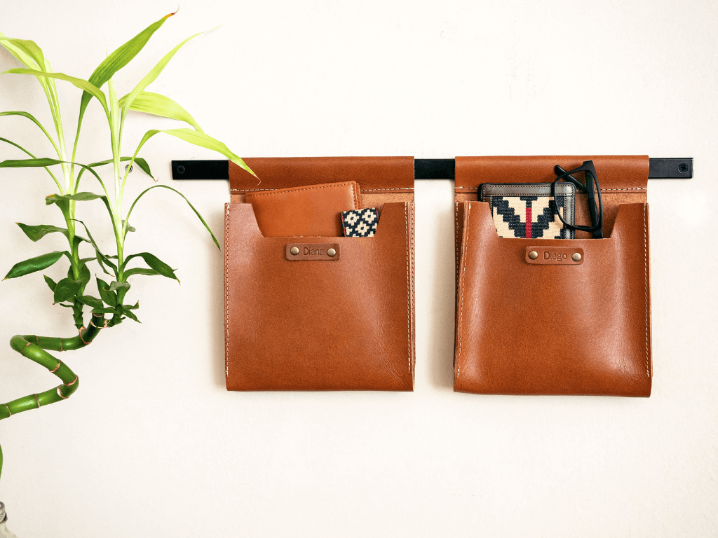 Small Leather Wall Pockets OrganizerTanGaucholife